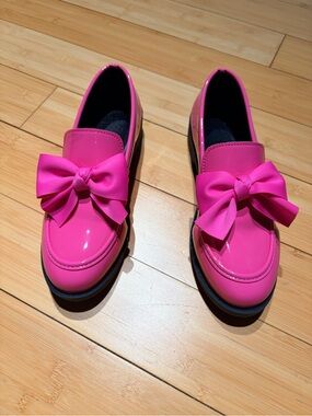 Bright Pink Bow Loafers for Women